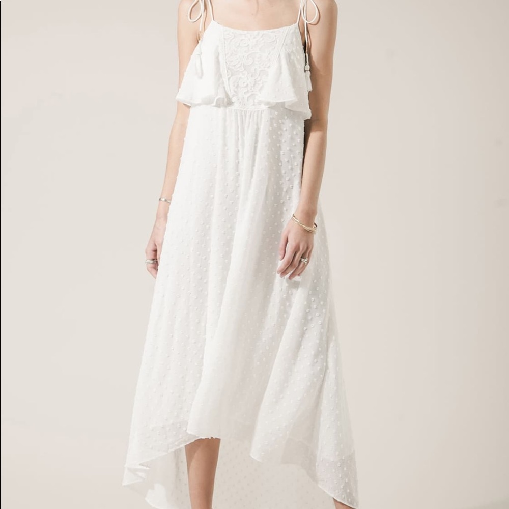 Moon River Swiss dot maxi dress